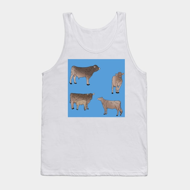 Brown Swiss Cows Pattern Blue Tank Top by TrapperWeasel